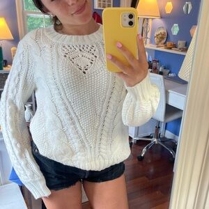 White Talbots cable knit sweater.